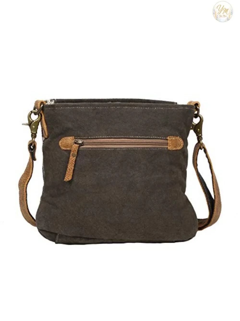 Boho Aztec Canvas Shoulder Bag with Leather Detailing, Handcrafted Purse for